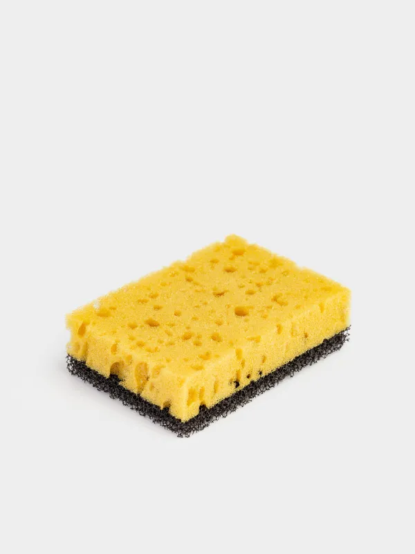 Dish washing sponge, 10x7 cm, 3 pcs, foam rubber / abrasive, black and yellow, Black clean, image-1