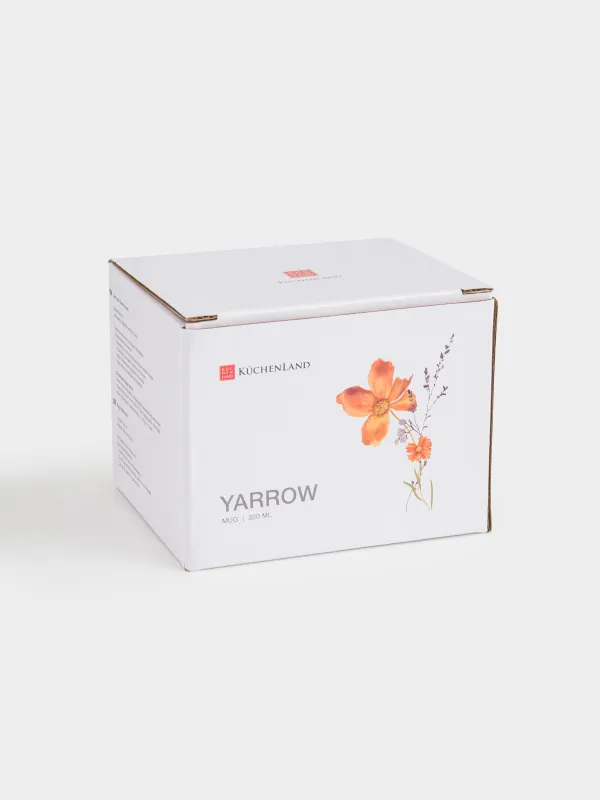 Mug, 320 ml, porcelain N, white, with golden edging, wildflowers, Yarrow, image-4