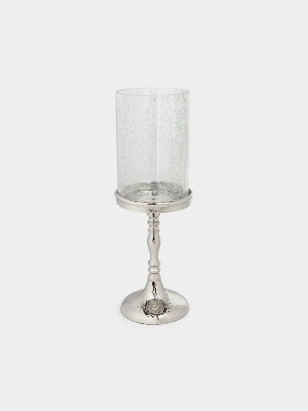 Candle holder, 32 cm, on a leg, glass / metal, silver, Fantastic R, image-0