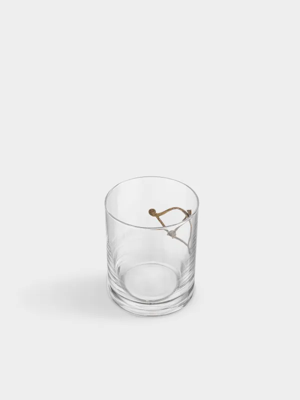Drinking glass, 10 cm, 340 ml, glass/metal, golden, Sagittarius, Zodiac, image-2