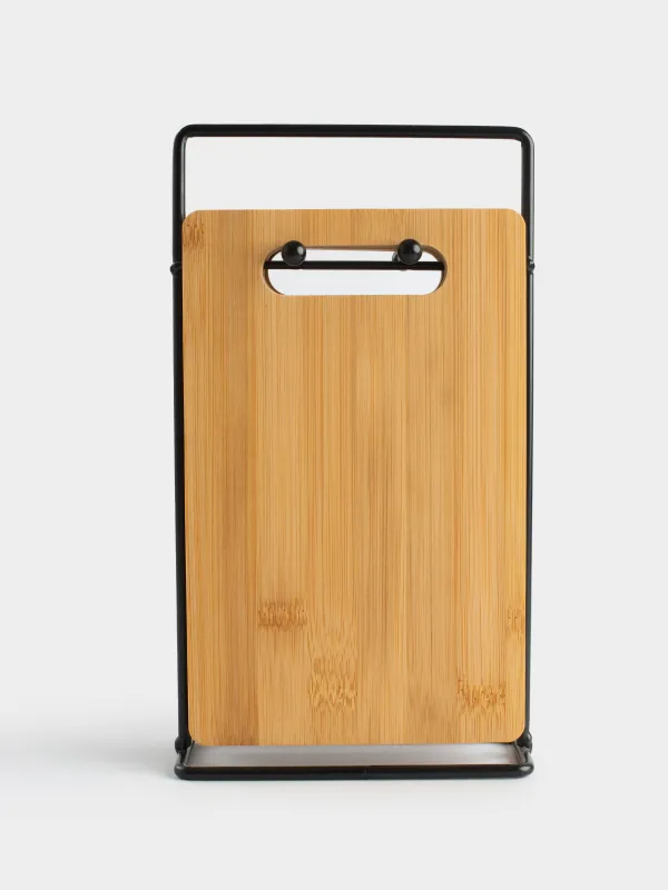 Cutting board, 22x14 cm, 4 pcs, on a stand, bamboo / steel, rectangular, Bamboo, image-9