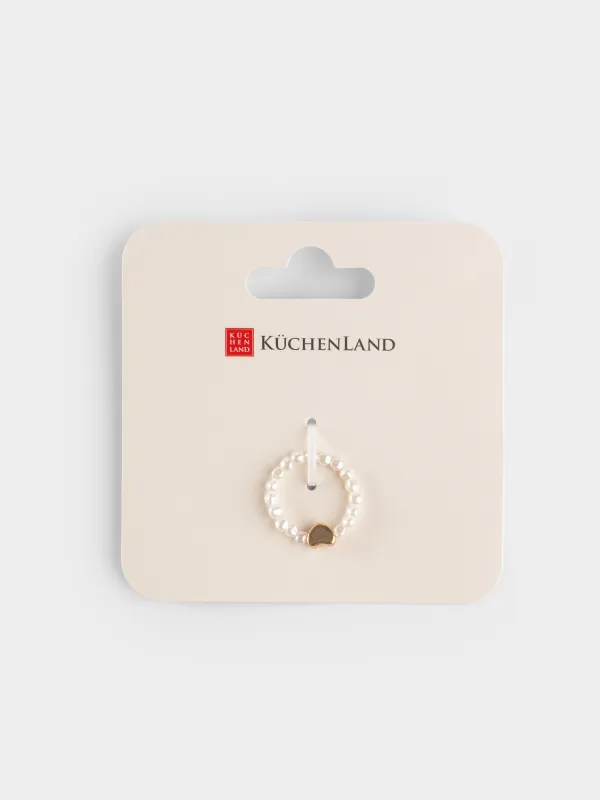 Ring, size S-M, single size, plastic / glass, white-gold, Heart, Pearl heart, image-4