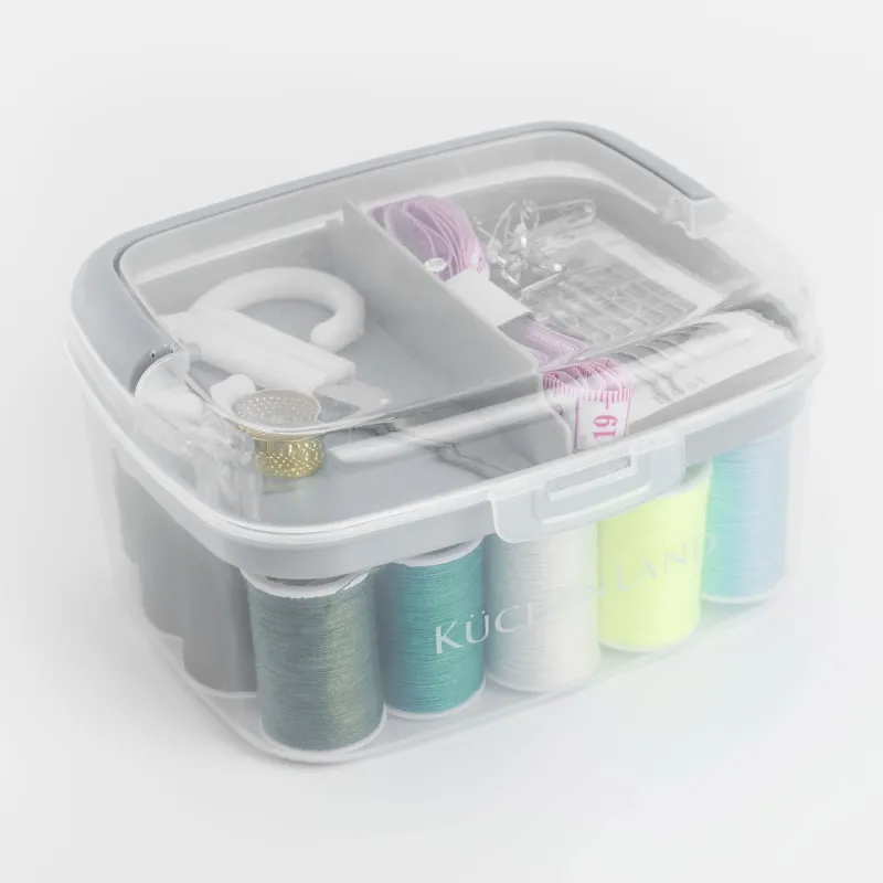 Sewing and needlework set, 13x10 cm, 40 items, in organizer, plastic / metal, gray, Thread, image-7