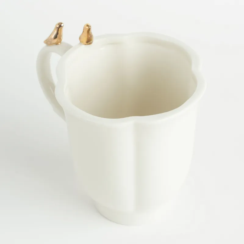 Mug, 370 ml, porcelain P, milky, Birds on the handle, Paradise garden, image-2