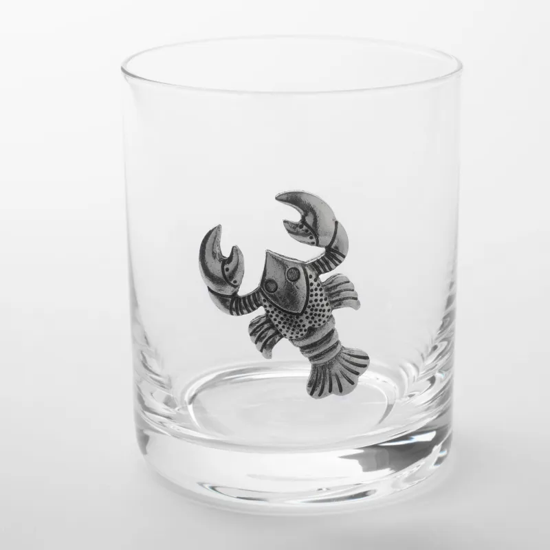 Whiskey glass, 10 cm, 340 ml, glass / metal, silver, Cancer, Zodiac, image-0