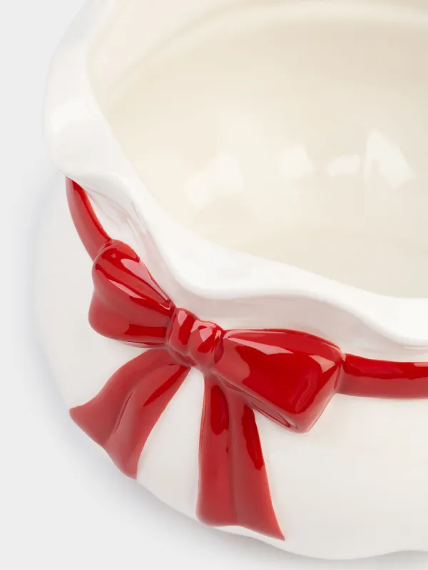 Candy bowl, 20x12 cm, ceramic, beige-red, Gift bag, Christmas traditions, image-2