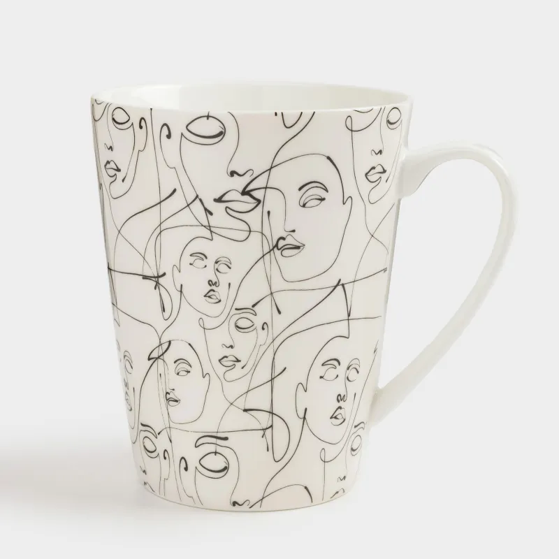 Mug, 420 ml, Porcelain N, Milk, Abstract faces, Face