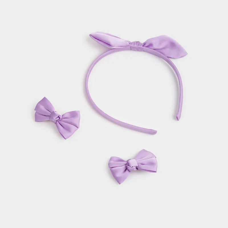 Hair accessories set, 3 pcs, Children's, Polyester / Metal, Color, Bows, Hairstyle, image-1