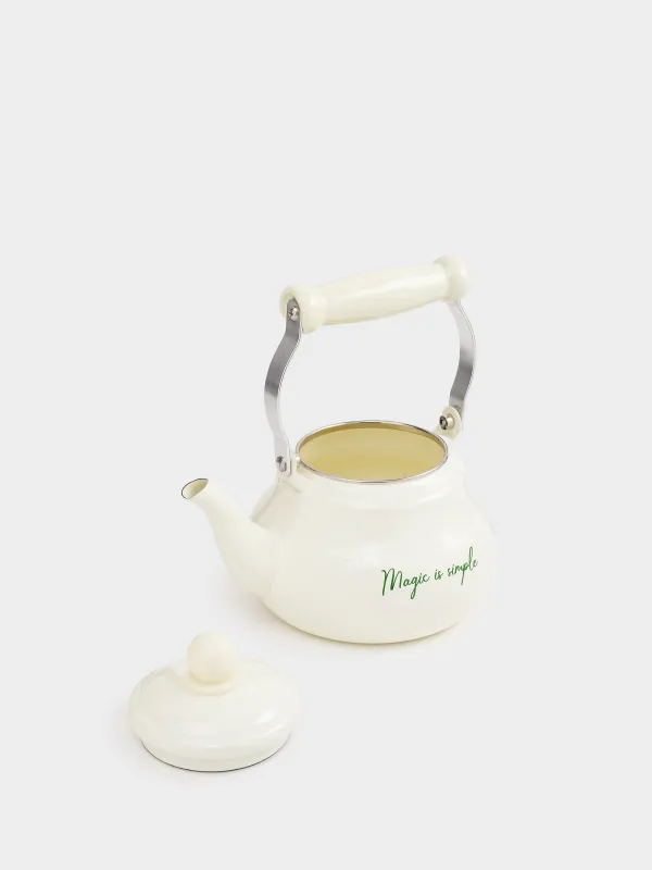 Teapot, 800 ml, enamel steel, milky, Enamel, image-3
