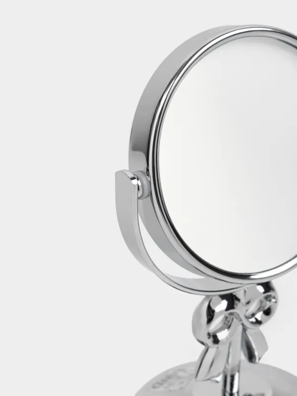 Table mirror, 16x9 / 7 cm, double-sided, on a leg, metal, round, silver, Fantastic, image-3