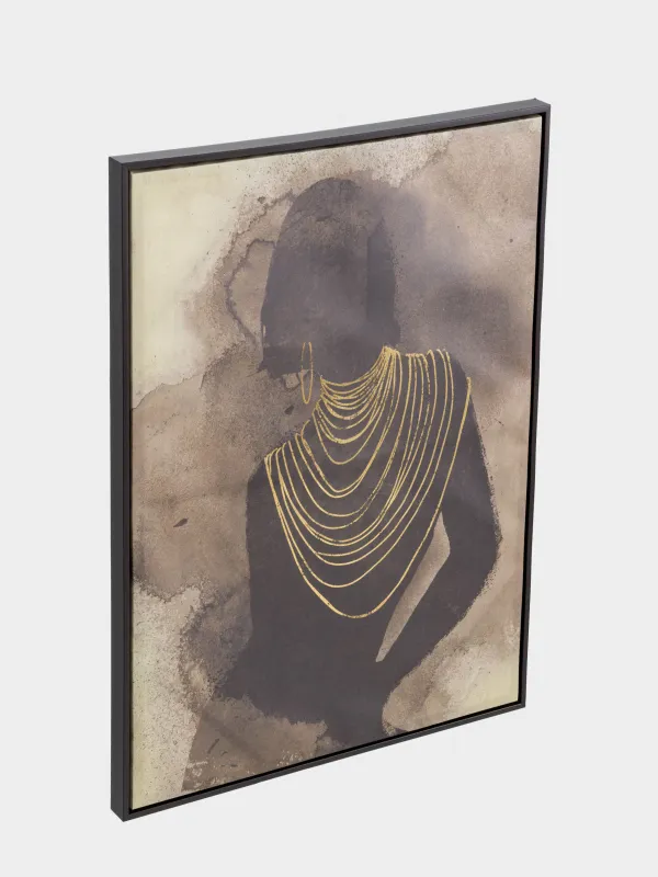 Framed painting, 78x103 cm, canvas, brown and black, Girl with gold chain, Abstract, image-2