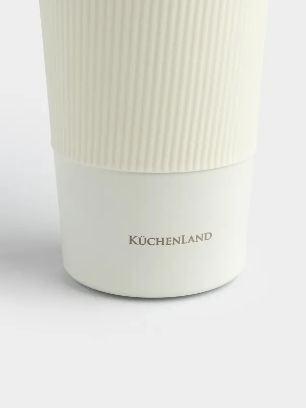 Thermo mug, 500 ml, with zarf, steel / plastic/silicone, beige, Coffee life, image-4