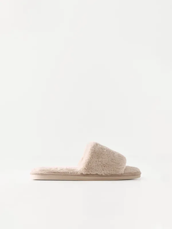 Women's slippers, homewear, size 36-37, faux fur, beige, Bushy, image-0