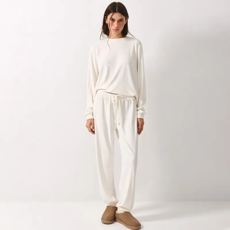 Women's trousers, homewear, size L, velour, milky, horses, Tamila