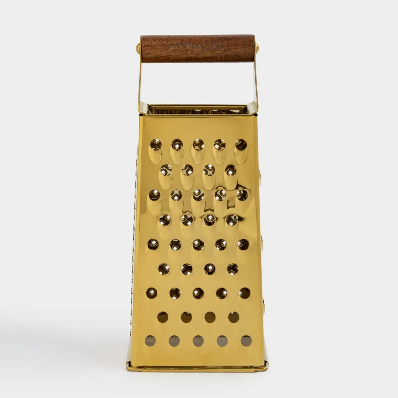Grater, 24 cm, four-sided, steel / wood, golden, Classic gold
