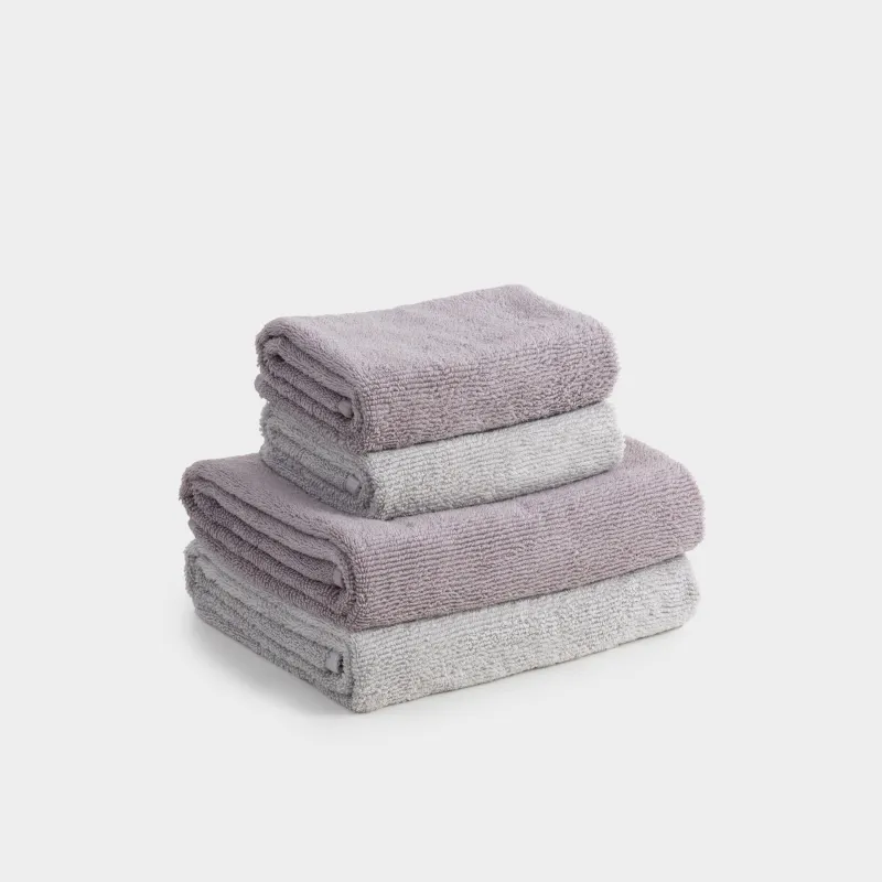 Towel set, 50x90 / 70x140 cm, 4 pcs, cotton, purple/light gray, Terry cotton