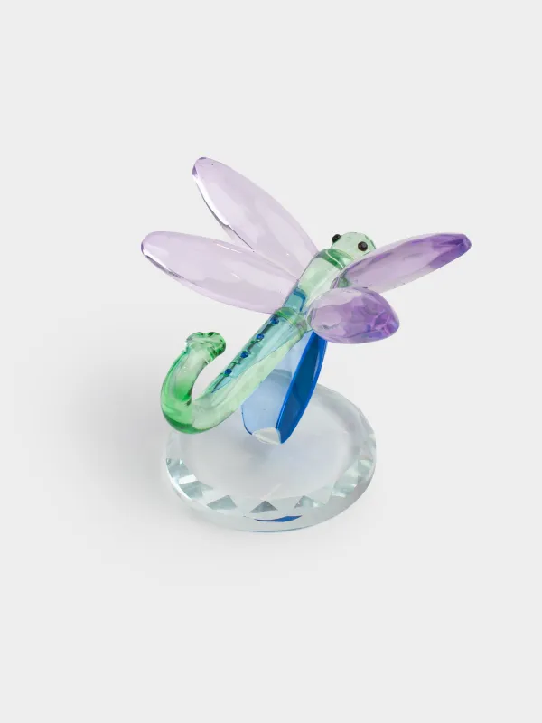 Statuette, 8 cm, crystal glass, green-purple, Dragonfly, Vitreous, image-2