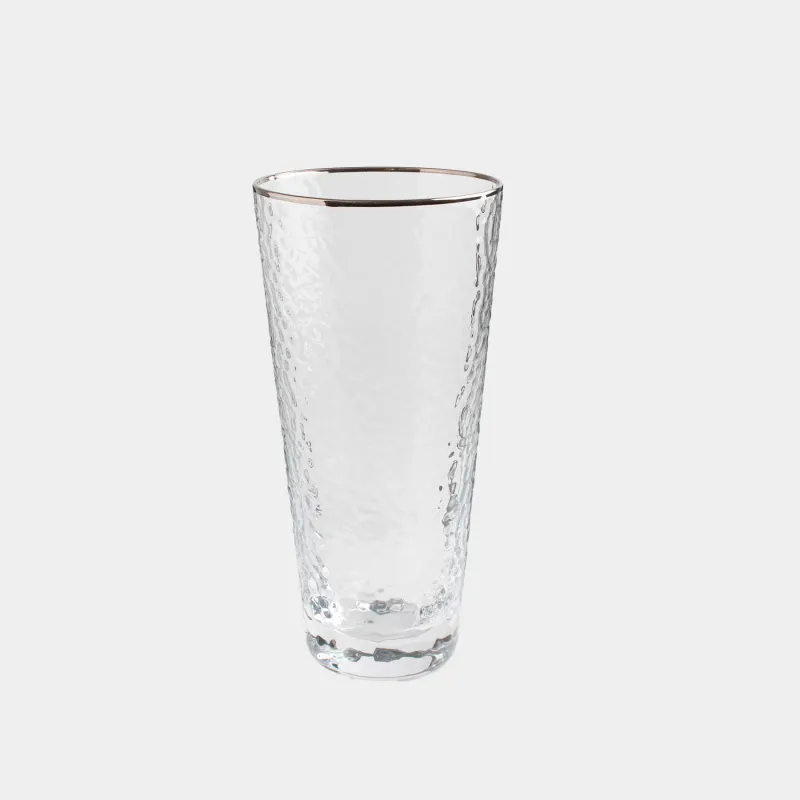 Glass, 17 cm, 450 ml, glass, with silver edging, Ripply silver