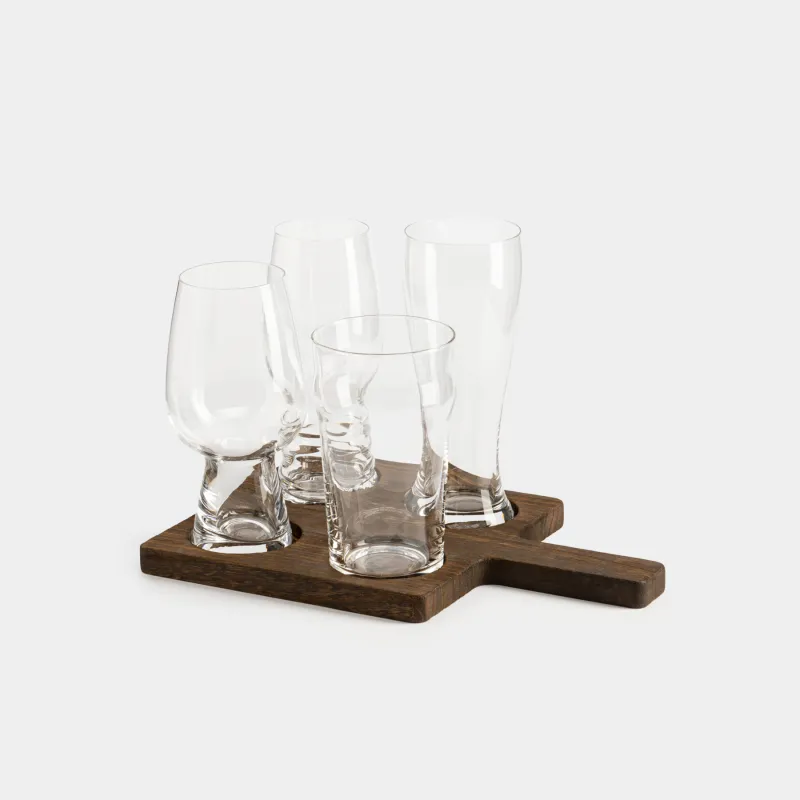 Drinking glass set, 4 pcs, on a stand, glass / wood, Noble tree