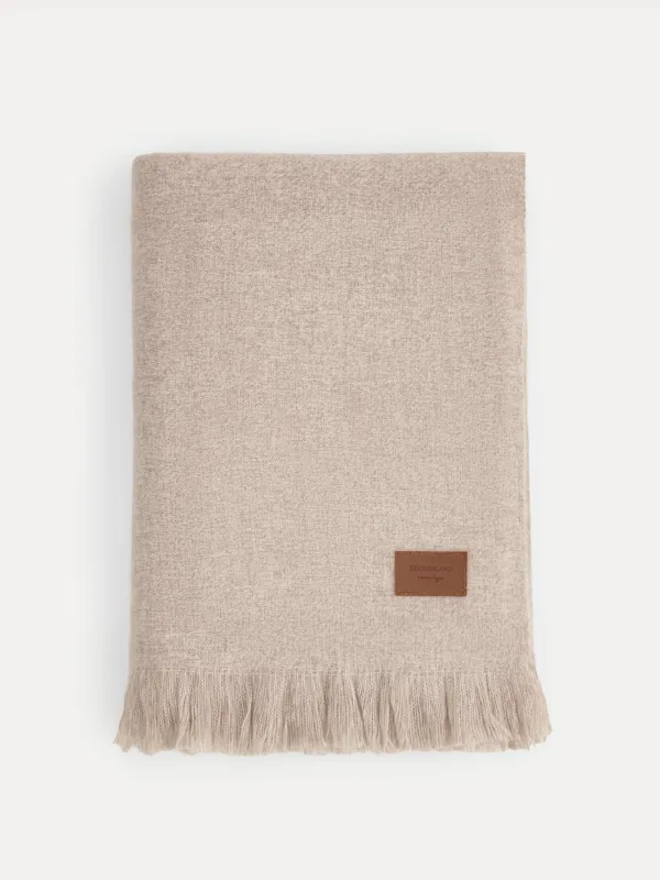 Plaid, 130x170 cm, fringed, polyester, light brown, Neutral, image-0