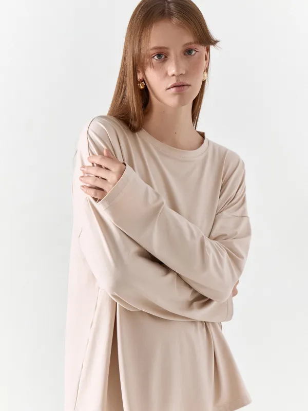 Women's longsleeve, homewear, size L, polyester / elastane, sand, Vitalina, image-0