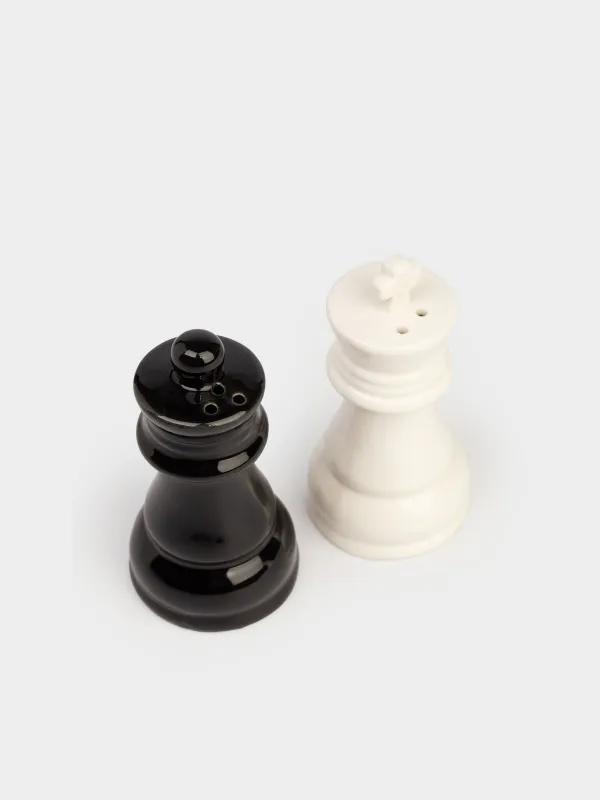 Salt and Pepper set, 9 cm, porcelain P, Black / White, Chess, Chess, image-2