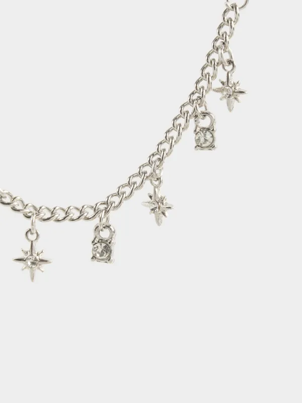 Cuff earring, single size, with pendant, Metal / Rhinestones, Stars, Mineral, image-1