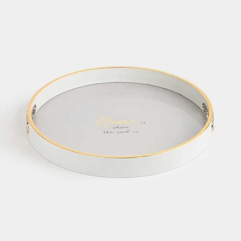 Tray, 36 cm, plastic / glass, round, milky gold, Home, Fardella