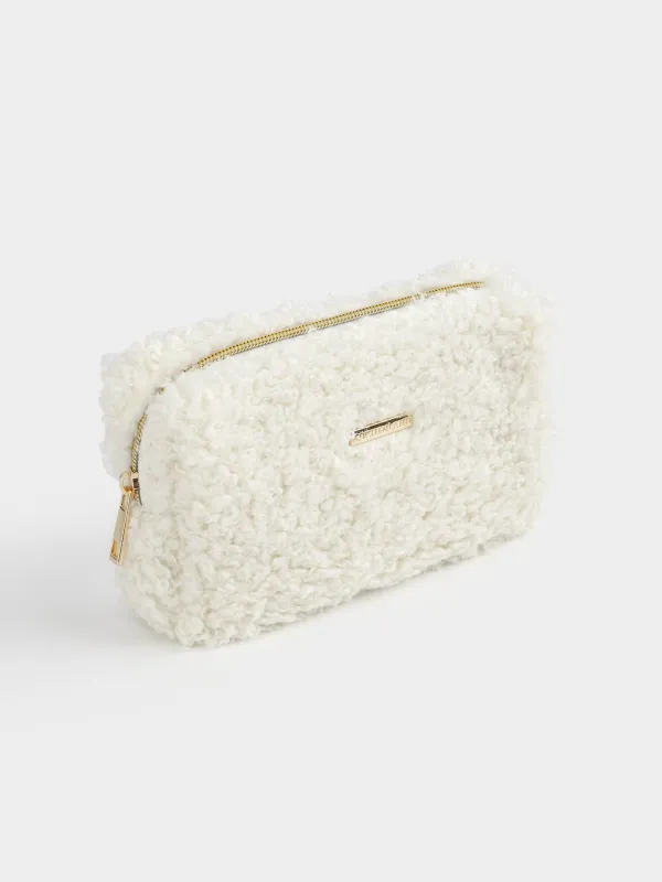 Cosmetic bag, 20x10 cm, faux fur, milky, Curled, image-1