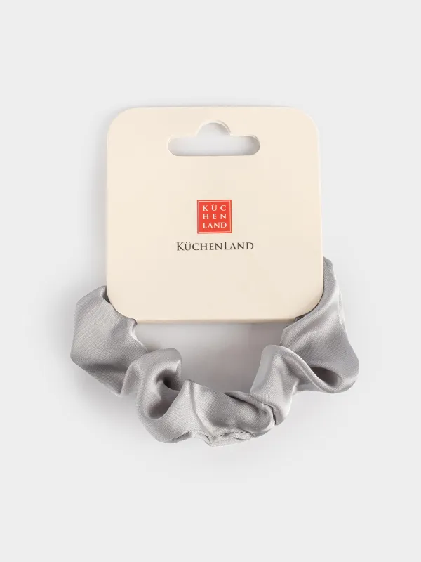 Elastic hair band, 6 cm, satin, grey, Silk, image-4