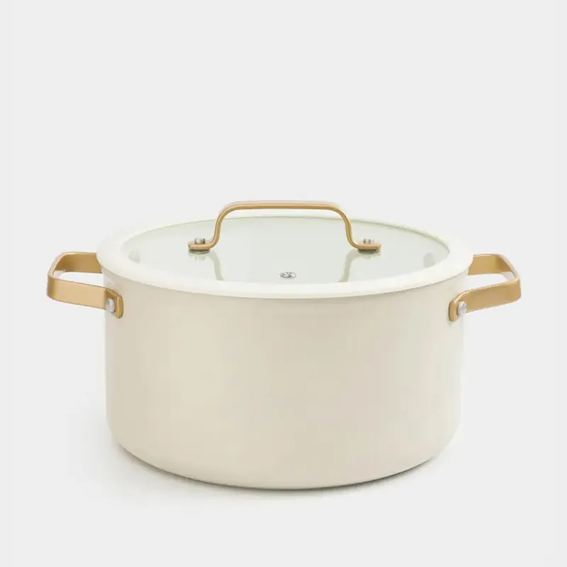 Pot, 24 cm, 5.5 l, with lid, coated, aluminum, milky, Piatto gold