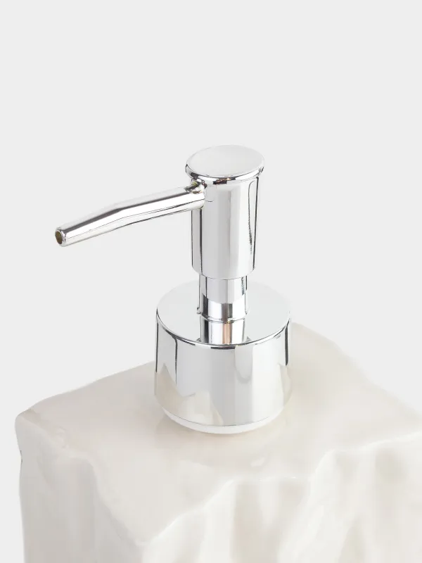 Liquid soap dispenser, 370 ml, porcelain P / plastic, grey-beige, Crumpled effect, Crumple bath, image-4