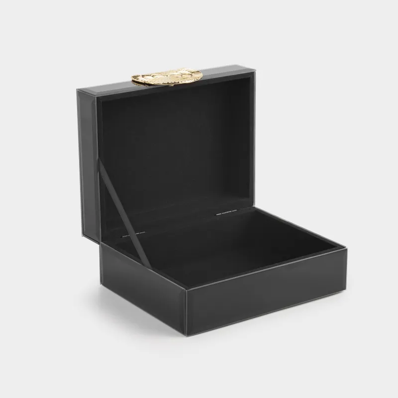 Jewelry box, 18x14 cm, glass / metal, mirror, black, Glossy black, image-2