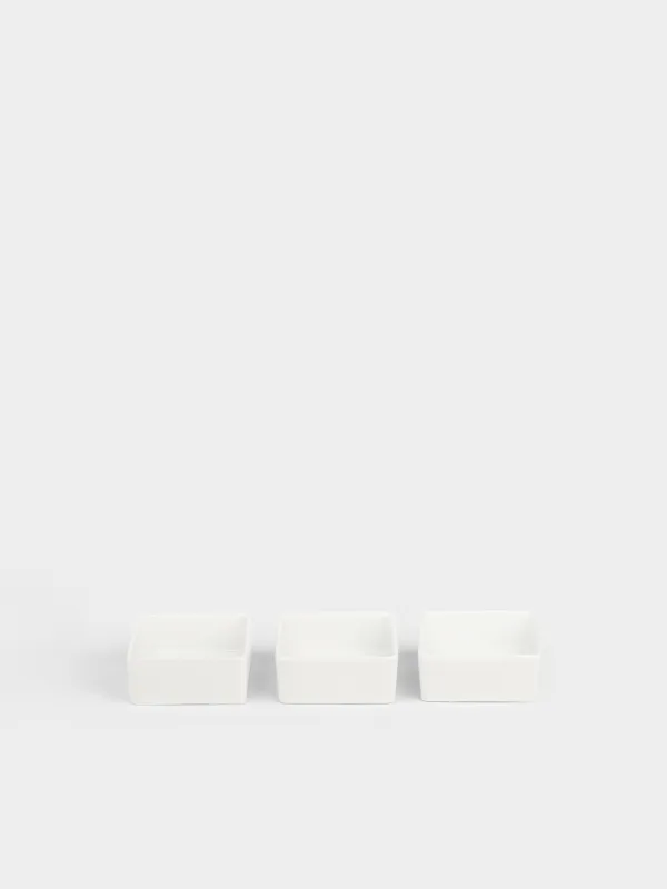 Snack set, 3 items, on a stand, ceramic / bamboo, square bowls, Bamboo, image-3