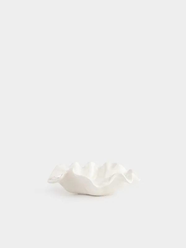 Decorative dish, 19x6 cm, ceramic, milky, Crumpled effect, Crumple, image-1