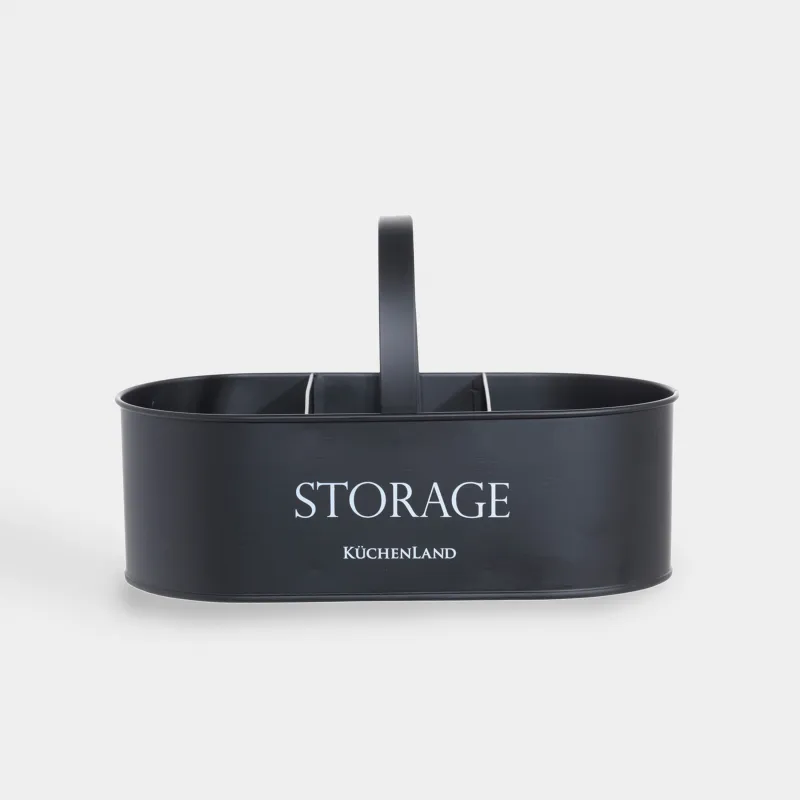 Detergent organizer, 24x13 cm, 3 units, portable, metal, black, Compact black