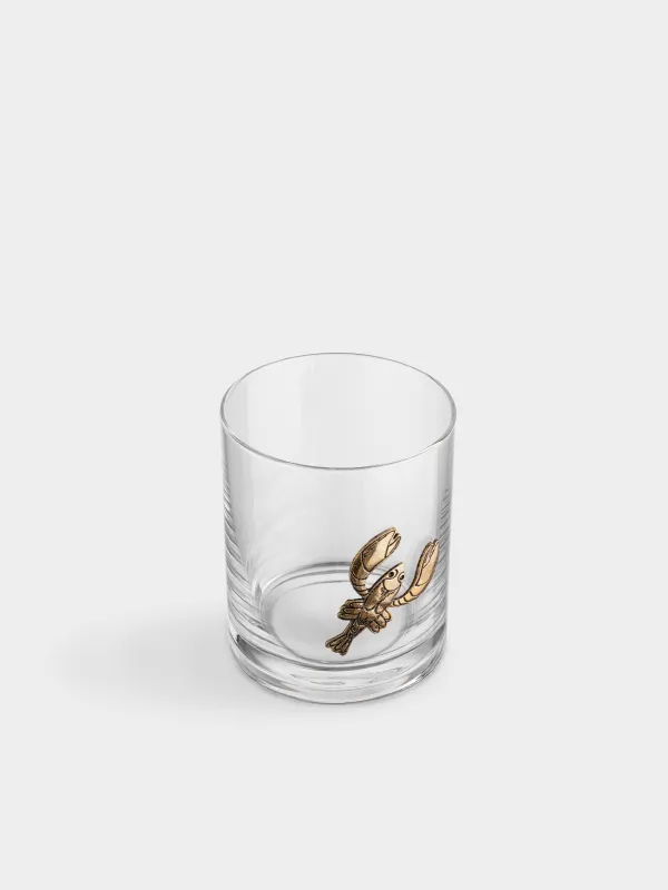 Drinking glass, 10 cm, 340 ml, glass/metal, golden, Cancer, Zodiac, image-1