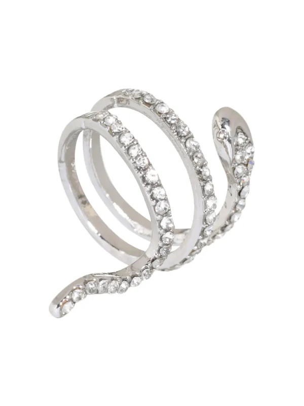 Ring, Size S-M, single size, Metal / rhinestones, Silver, Snake, Jewelry crystal, image-1