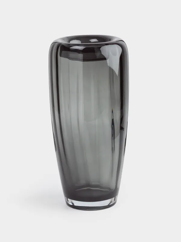Flower vase, 32 cm, glass, Grey, Grooved, image-0