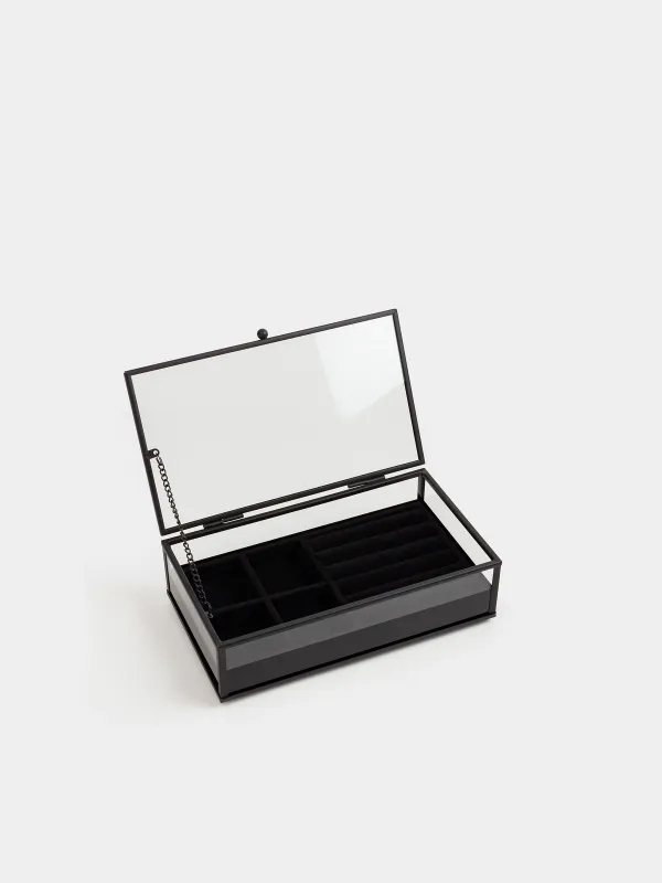 Jewelry box, 21x13 cm, glass / metal, black, Collection, image-2