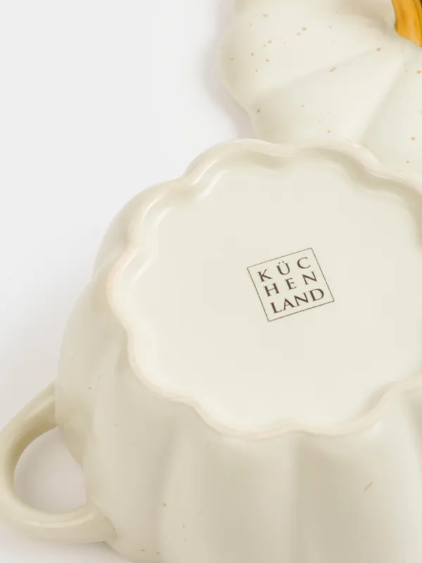 Cocotte, 11 cm, 340 ml, with lid, ceramic, milky golden, speckled, Pumpkin, Gourd, image-3