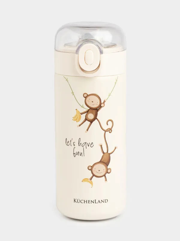 Children's thermos flask, 320 ml, with tube, steel / plastic, beige, DESIGN, Cute vessel, image-0