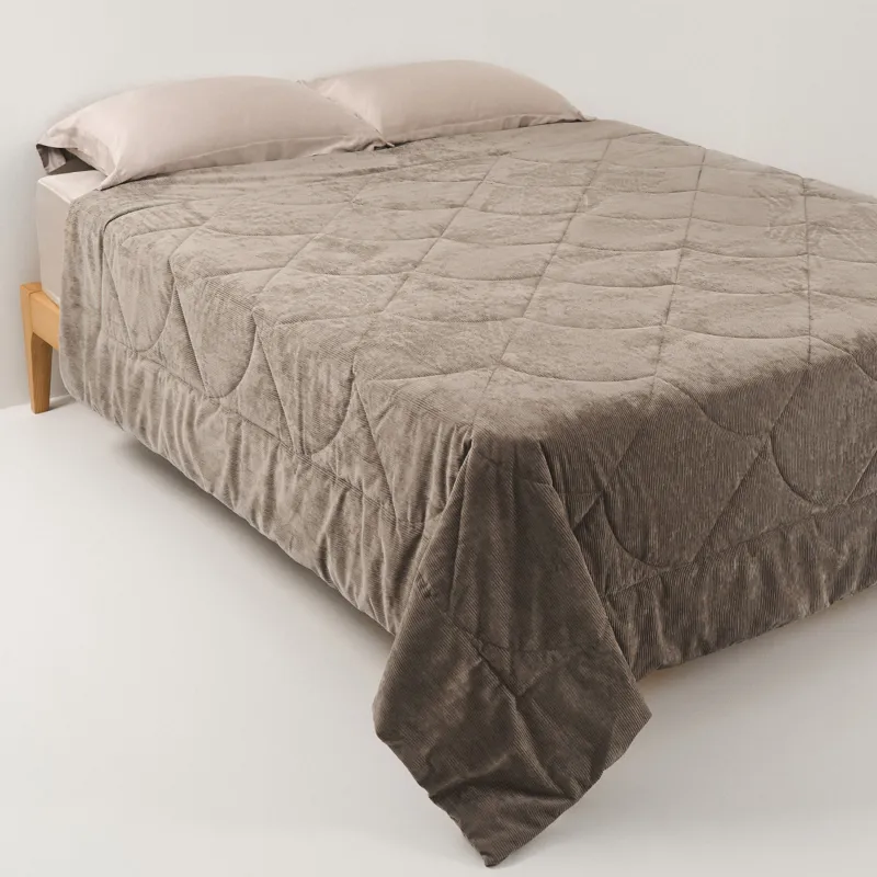 Bedspread, 220x240 cm, quilted velvet/microfiber, sand, Stripes, Stitch velvet