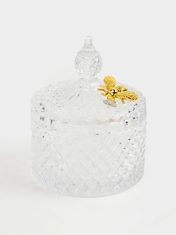 Storage container, 13x11 cm, 320 ml, steclo R / metal, Bee, Honey, image-1