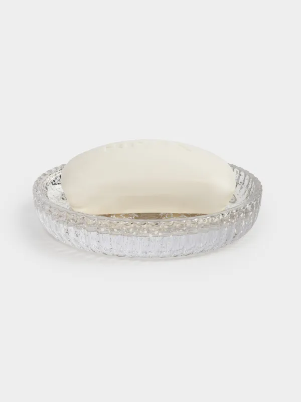 Soap dish, 11 cm, glass, round, golden, Patina rib, image-5