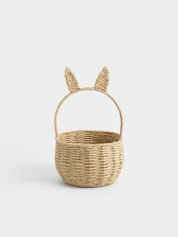 Storage basket, 24x19x26 cm, Wicker, with handle, cellulose, Oval, Rabbit ears, Braided, image-0