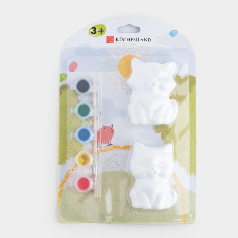 Set for creativity, 2 items, plaster, painting, Kitty and fox cub, Creative, image-3