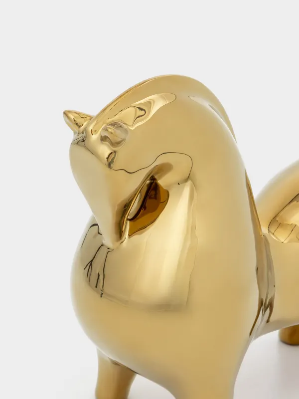 Statuette, 31x27 cm, ceramic, golden, Horse, Horse gold, image-3