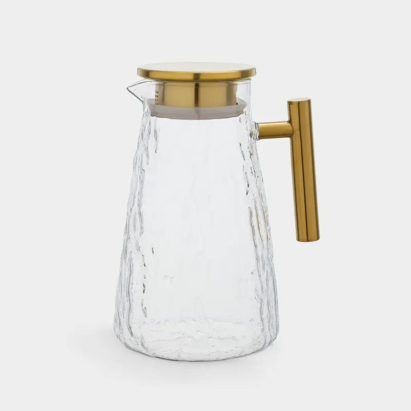 Jug, 1.8 l, with lid, glass / metal, golden, Glacial gold