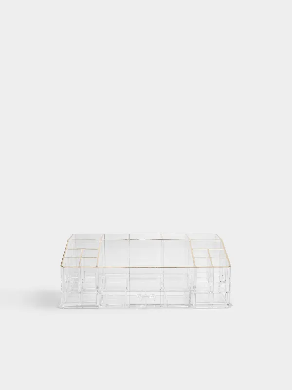 Organizer for cosmetics, 28x10 cm, 15 otd, with drawer, plastic, gold edging, Dorado, image-0